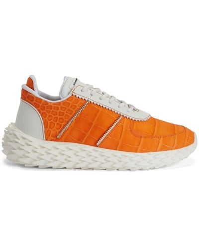 Giuseppe Zanotti Urchin Crocodile-embossed Paneled Sneakers - Orange