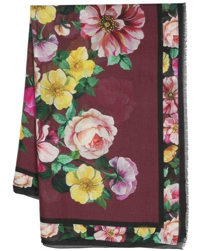 Dolce & Gabbana Foulard en soie à fleurs - Rouge