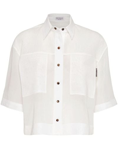 Brunello Cucinelli Cropped Short-Sleeve Shirt - White