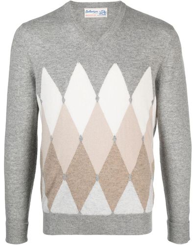 Ballantyne Diamond-pattern Cashmere Sweater - Gray