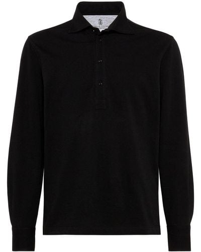Brunello Cucinelli Long-Sleeved Cotton Polo Shirt - Black