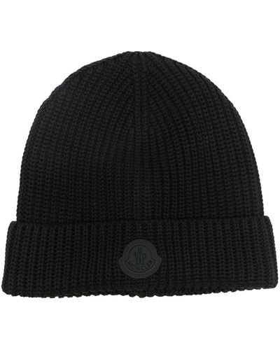 Moncler Logo-patch Knitted Beanie - Black