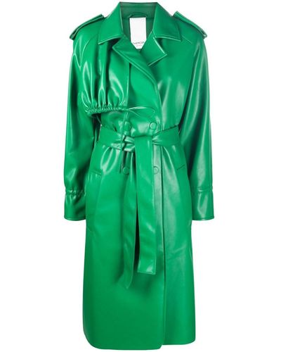 THEMOIRÈ Nappa Leather Belted Trench Coat - Green