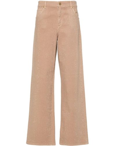 Blumarine Crystal-embellished Straight Trousers - Natural