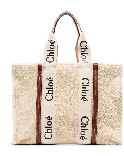 Chloé Medium Woody Shearling Tote Bag - Multicolour