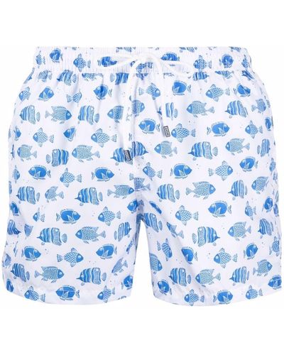 Fedeli Fish-print Swim Shorts - White