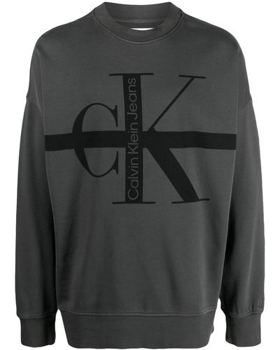 Calvin Klein Logo-print Crew Neck Jumper - Grey