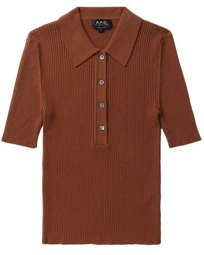 A.P.C. Danae Ribbed-knit Polo Shirt - Brown