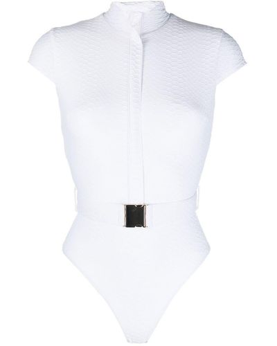 Noire Swimwear Belted Cap-sleeve Swimsuit - White