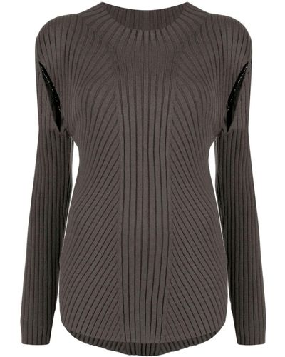 Low Classic Gerippter Strickpullover mit Cut-Out - Grau