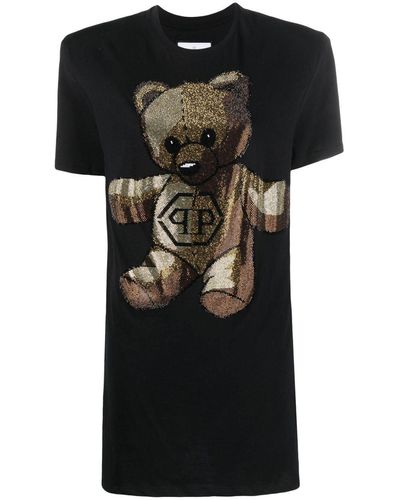 Philipp Plein Teddy Bear Crystal-embellished T-shirt Dress - Black