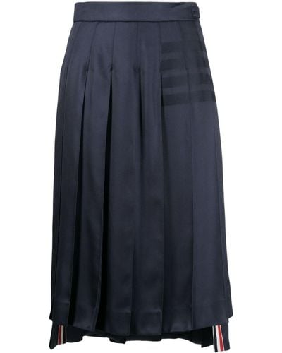 Thom Browne Pleated Silk Midi Skirt - Blue