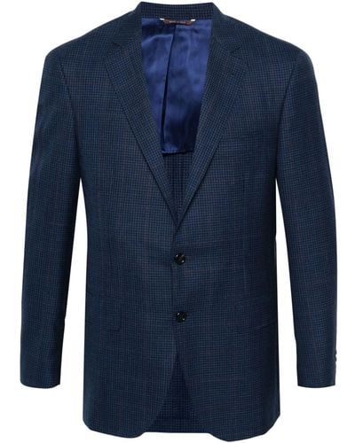 Canali Checked Wool Blazer - Blue