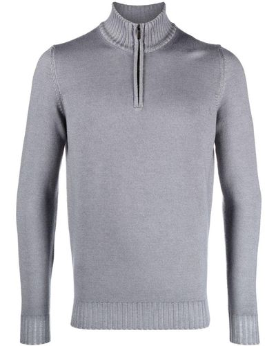 Moorer Zip-front High Neck Sweater - Gray