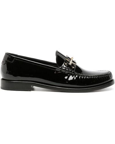 Saint Laurent Le Loafer Embellished Patent-leather Loafers - Black