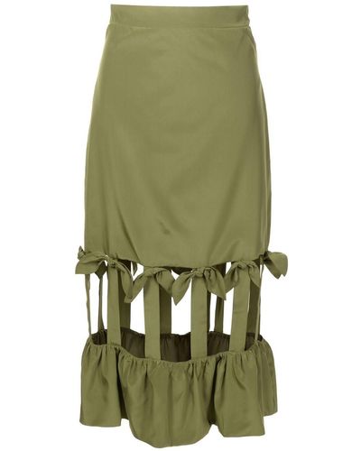 Adriana Degreas Cut-out Silk Midi Skirt - Green