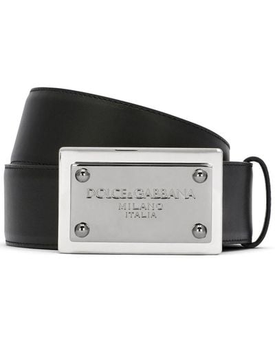 Dolce & Gabbana Calfskin belt with branded tag - Negro