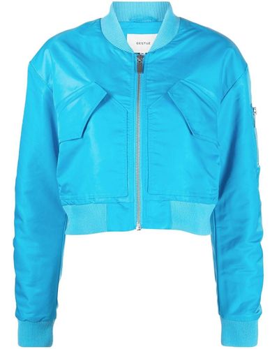 Gestuz Baseball-collar Cropped Bomber Jacket - Blue