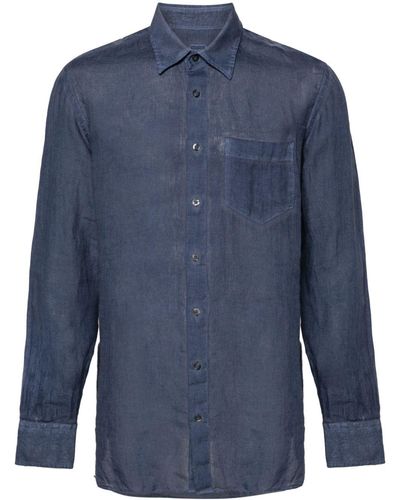 120% Lino Longsleeve Linen Shirt - Blue