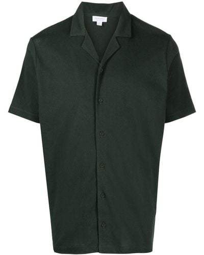 Sunspel Notched-collar Cotton Shirt - Green