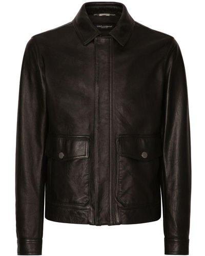 Dolce & Gabbana Collared Leather Coat - Black