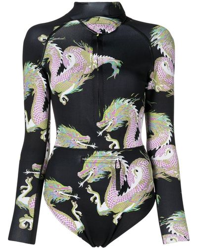 Cynthia Rowley Combishort Dragon à imprimé graphique - Noir