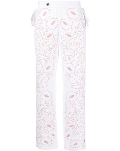 Bode Pantaloni Pilea con ricamo a fiori - Bianco
