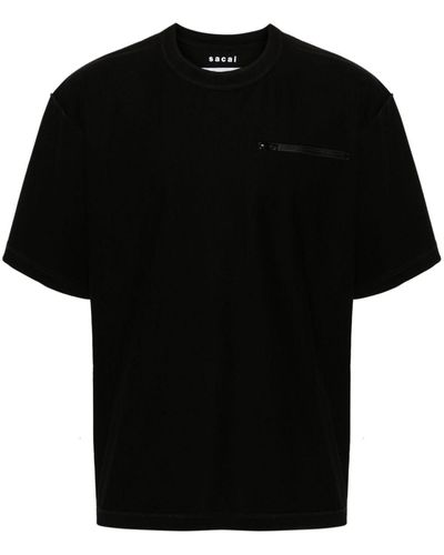 Sacai T-Shirt mit Ziernaht - Schwarz
