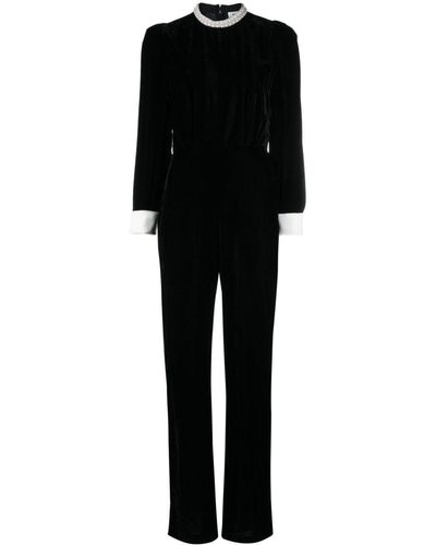 Sandro Genial Pearl-embellished Velvet Jumpsuit - Black