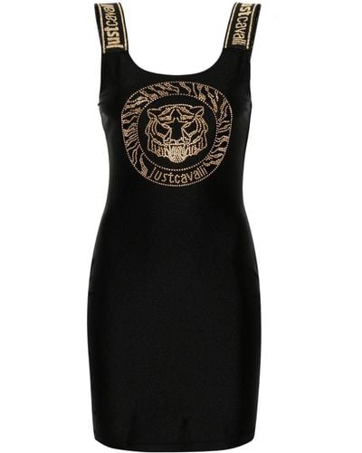 Just Cavalli Tiger Head Cady Mini Dress - Black