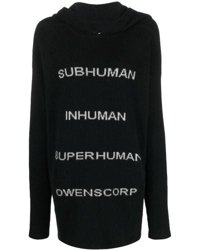 Rick Owens Sudadera con capucha y motivo en intarsia - Negro