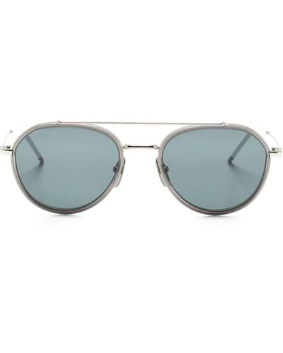Thom Browne Logo-engraved Pilot-frame Sunglasses - Blue