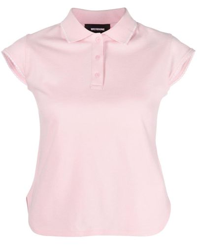 we11done Pikee-Poloshirt mit Spitzenborten - Pink