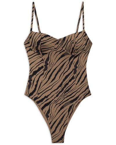Anine Bing Kyler Zebra-print Swimsuit - Brown