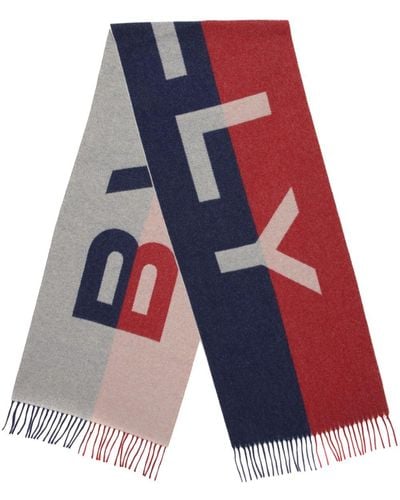 Bally Tweekleurige Sjaal Met Logo-jacquard En Franje - Blauw