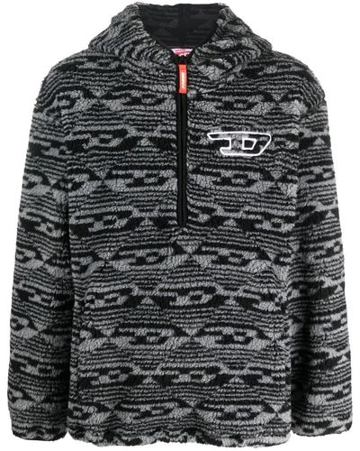 DIESEL Monogram-pattern Fleece Hoodie - Black