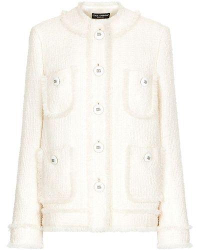 Dolce & Gabbana Veste en tweed à col rond - Blanc