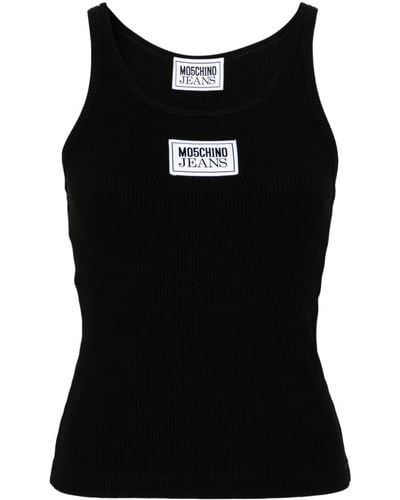 Moschino Jeans Logo-patch Ribbed Tank Top - Black
