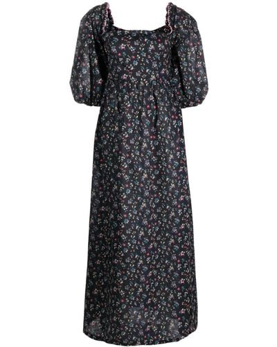 Anjuna Floral-print Long Cotton Dress - Black