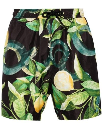 Roberto Cavalli Tiger Tooth-detailed Lemon-print Swim Shorts - Green
