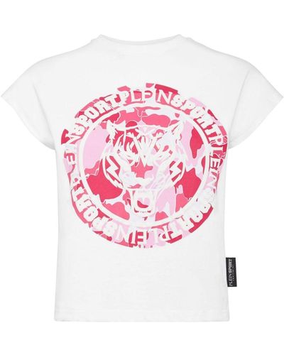 Philipp Plein Carbon Tiger Cotton T-shirt - Pink