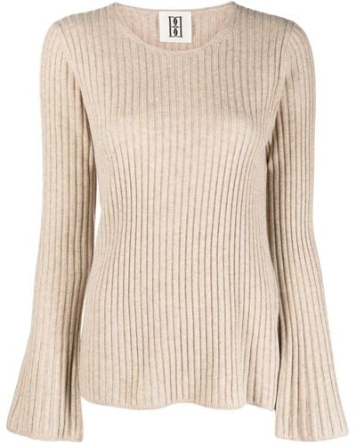 By Malene Birger Bell-sleeves Ribbed-knit Sweater - Natural