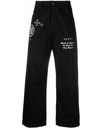 ENTERPRISE JAPAN Embroidered Straight-leg Pants - Black