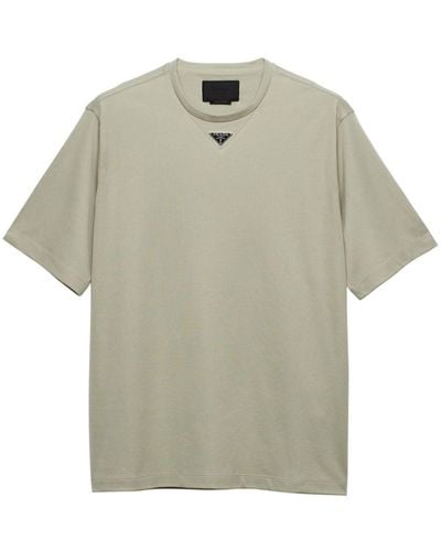 Prada T-Shirt mit Logo-Schild - Weiß