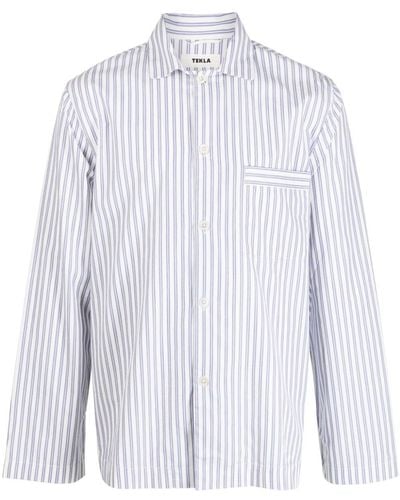 Tekla Striped Cotton Pajama Shirt - White