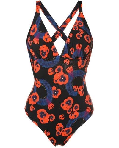 Isolda Floral-print One-piece Swimsuit - Orange