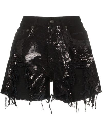 R13 Shredded Sequin-embellished Denim Shorts - Black