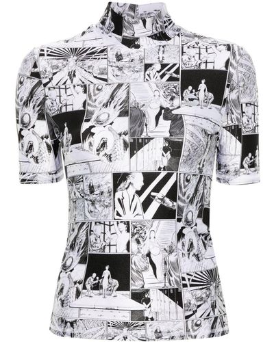 Coperni Funnel-neck Cartoon-print T-shirt - White