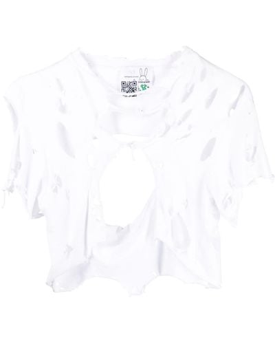 Natasha Zinko Monster Rip-detail Cropped T-shirt - White