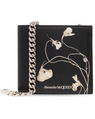Alexander McQueen Floral-print Leather Chain Wallet - Black